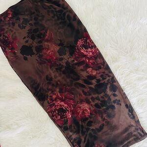 Floral & Animal Print Midi Skirt in Brown and Burgundy